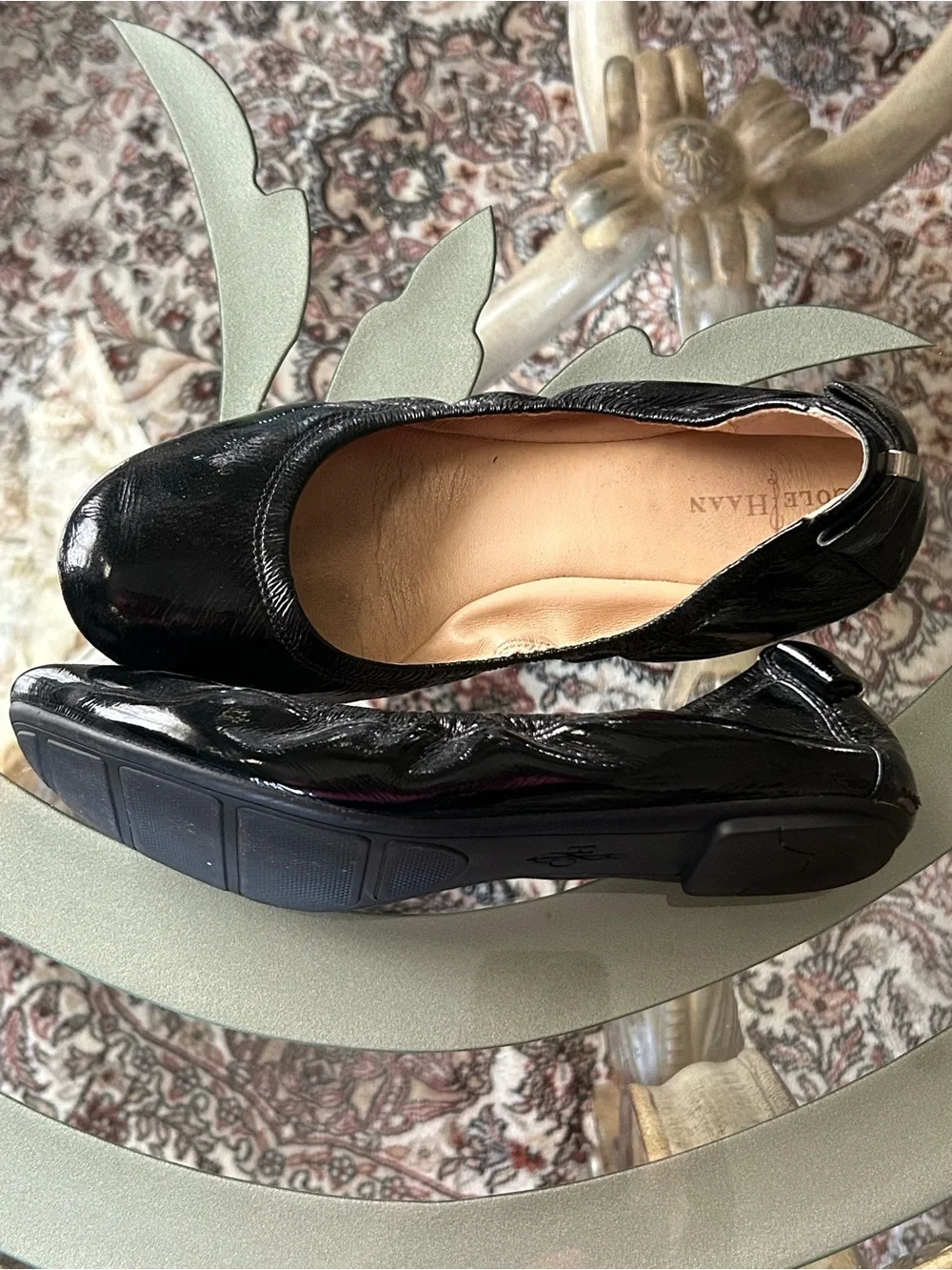 Cole Haan Black Patent Leather Ballet Flats Bow Comfort Slip On Shoes Women’s 7